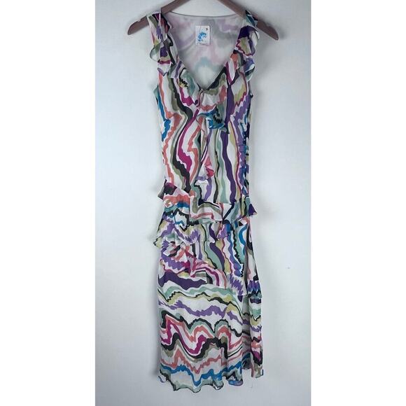 Anthropologie C. Keeper 100% Silk V-Neck Ruffled Abstract Women's Dress Size 6 - Picture 1 of 10